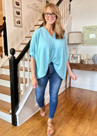 Gretchen V Neck Top - Dusty Teal | Zenana - Shirts & Tops - Jimberly's Boutique - Olive Branch - Mississippi