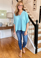 Gretchen V Neck Top - Dusty Teal | Zenana - Shirts & Tops - Jimberly's Boutique - Olive Branch - Mississippi