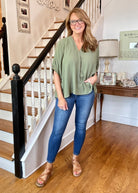 Gretchen V Neck Top | Lt Olive | Zenana - Shirts & Tops - Jimberly's Boutique - Olive Branch - Mississippi