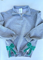 Grey w/Teal Glitter Side Bows Cadet Quarter - Zip Pullover - Cadet Quarter Zip - Jimberly's Boutique - Olive Branch - Mississippi