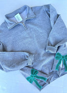 Grey w/Teal Glitter Side Bows Cadet Quarter - Zip Pullover - Cadet Quarter Zip - Jimberly's Boutique - Olive Branch - Mississippi