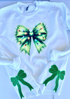 Grinch Bow and Side Bows Glitter Applique' Sweatshirt - Sweatshirt - Jimberly's Boutique - Olive Branch - Mississippi