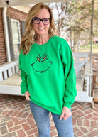 Grinch Eyes Embroidered Sweatshirt - Green - Embroidered Sweatshirt - Jimberly's Boutique - Olive Branch - Mississippi