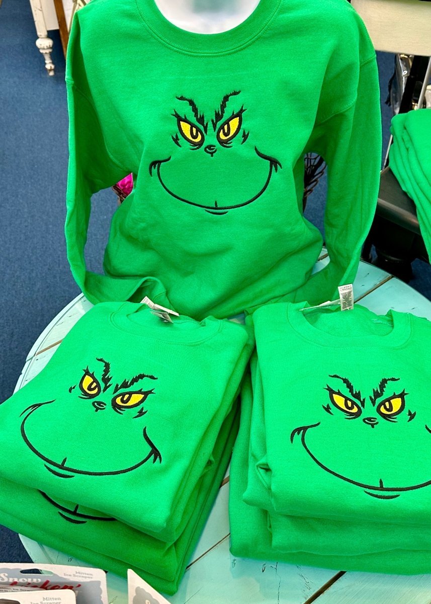 Grinch Eyes Embroidered Sweatshirt - Green - Embroidered Sweatshirt - Jimberly's Boutique - Olive Branch - Mississippi