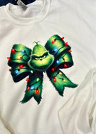 Grinch With Lights Sweatshirt - White - Graphic Sweatshirt - Jimberly's Boutique - Olive Branch - Mississippi