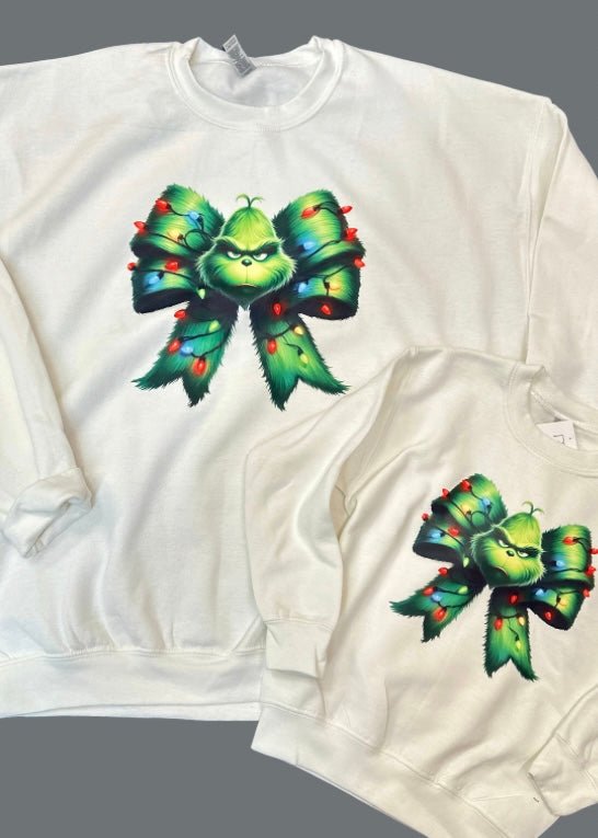 Grinch With Lights Sweatshirt - White - Graphic Sweatshirt - Jimberly's Boutique - Olive Branch - Mississippi