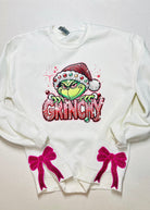 Grinchy Side Bows Glitter Applique' Sweatshirt - Sweatshirt - Jimberly's Boutique - Olive Branch - Mississippi