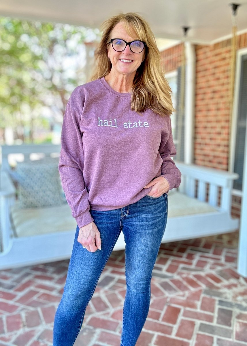 Hail State Embroidered Sweatshirt - Heather Maroon w/White - sweatshirt - Jimberly's Boutique - Olive Branch - Mississippi