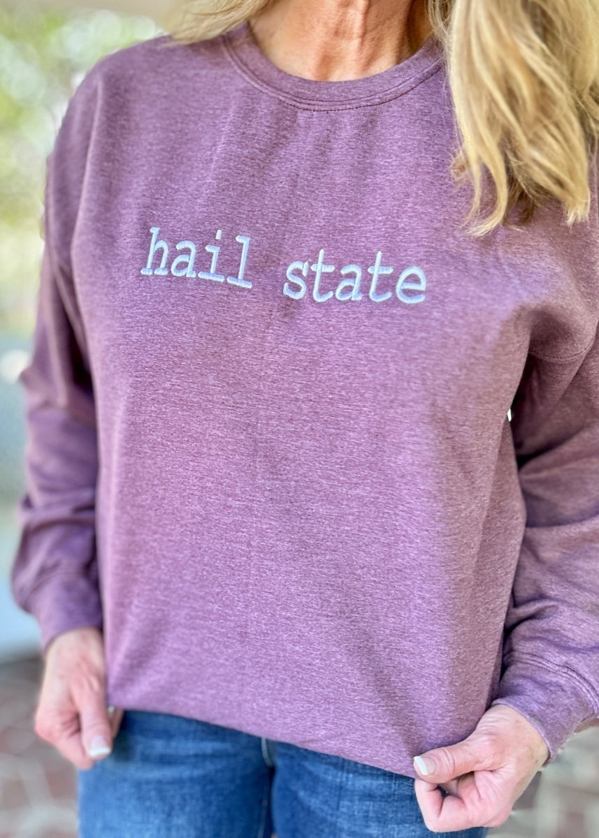 Hail State Embroidered Sweatshirt - Heather Maroon w/White - sweatshirt - Jimberly's Boutique - Olive Branch - Mississippi