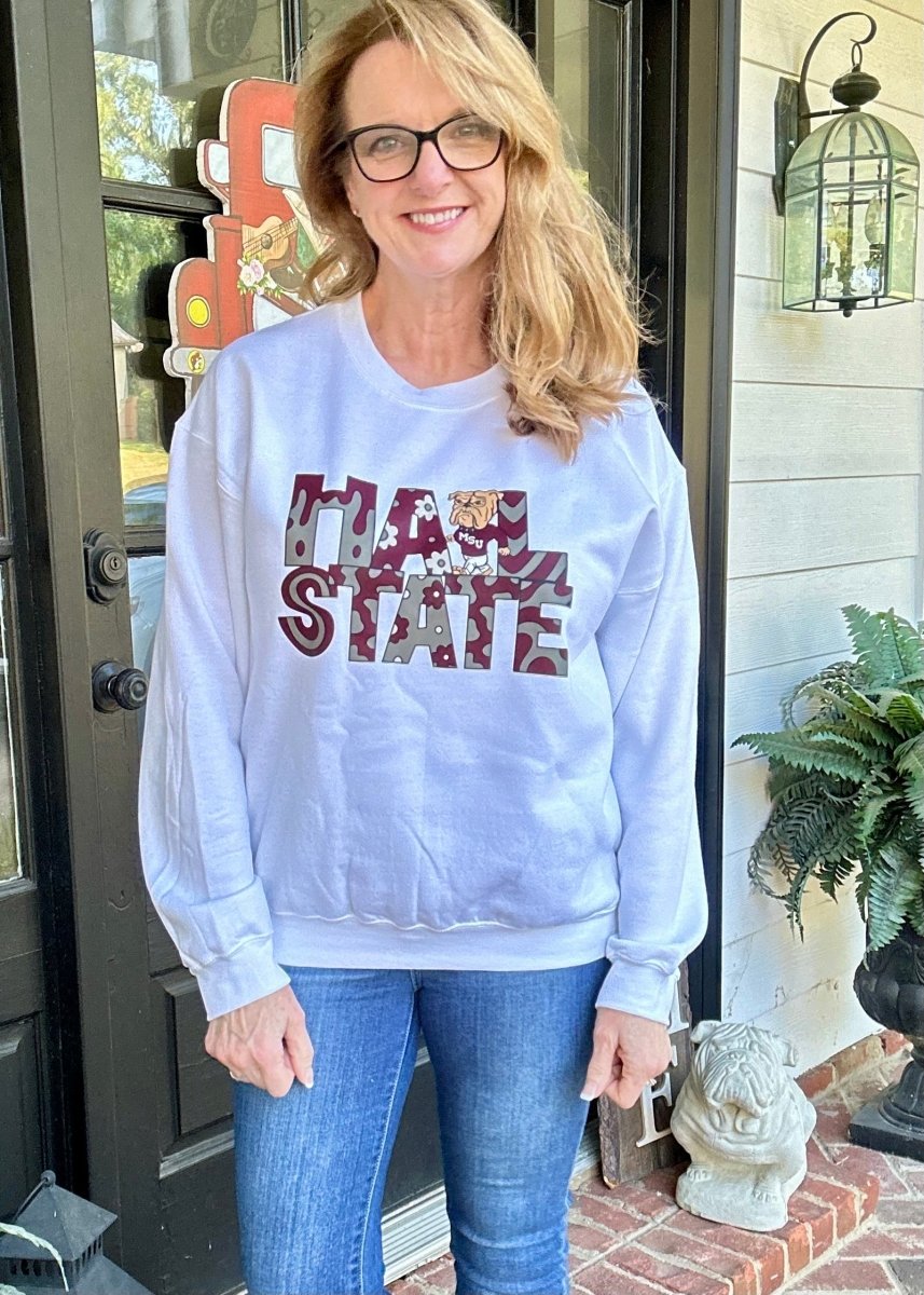 Hail State Sweatshirt - White - Graphic Sweatshirt - Jimberly's Boutique - Olive Branch - Mississippi