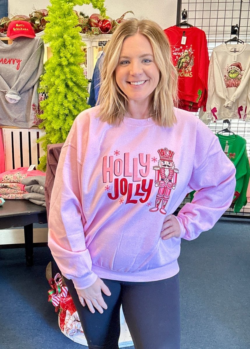 Holly Jolly Nutcracker Sweatshirt - Pink - Graphic Sweatshirt - Jimberly's Boutique - Olive Branch - Mississippi