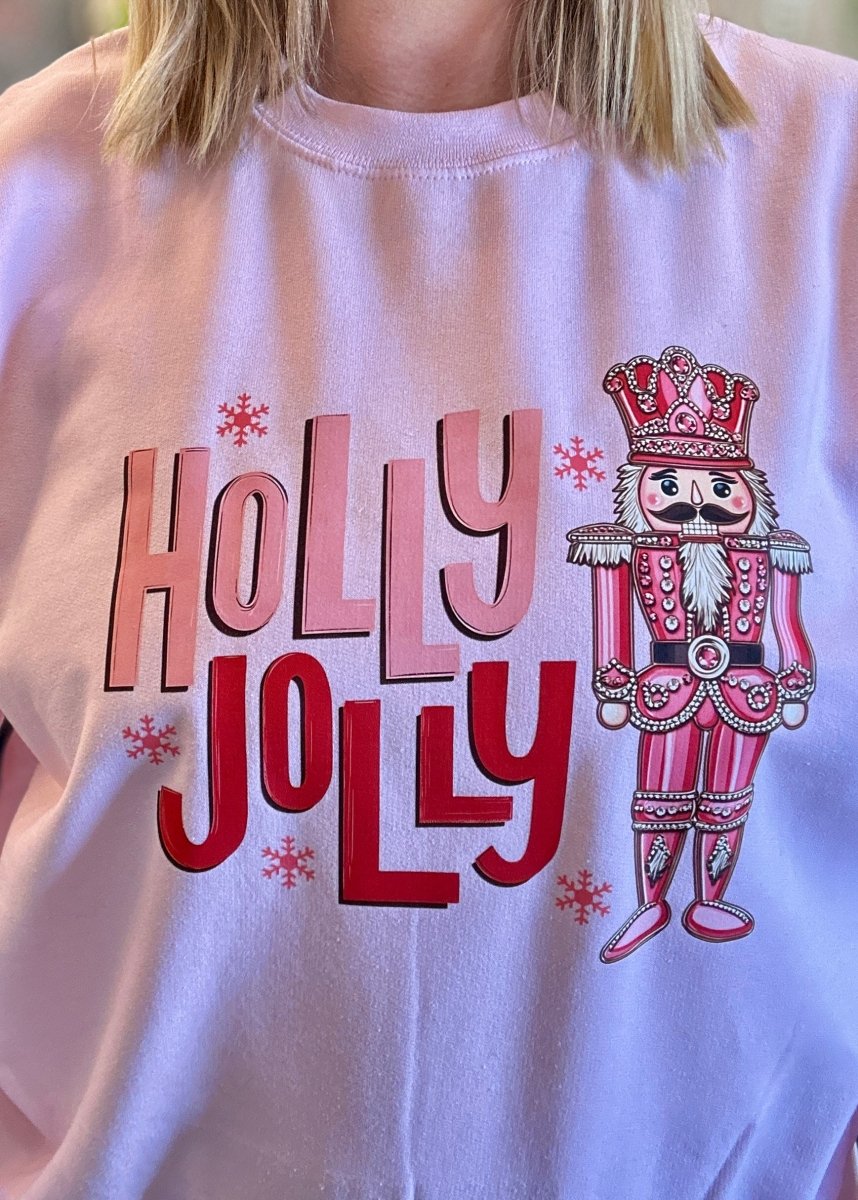 Holly Jolly Nutcracker Sweatshirt - Pink - Graphic Sweatshirt - Jimberly's Boutique - Olive Branch - Mississippi