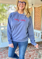 Hotty Toddy Embroidered Sweatshirt - Navy Heather w/Red - sweatshirt - Jimberly's Boutique - Olive Branch - Mississippi