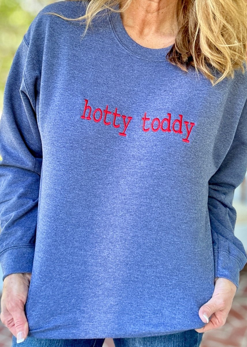 Hotty Toddy Embroidered Sweatshirt - Navy Heather w/Red - sweatshirt - Jimberly's Boutique - Olive Branch - Mississippi