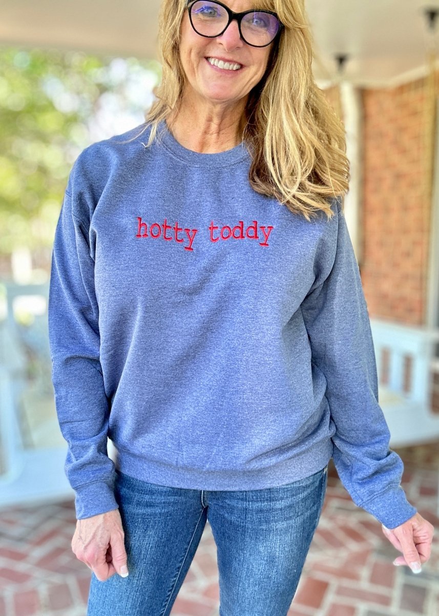 Hotty Toddy Embroidered Sweatshirt - Navy Heather w/Red - sweatshirt - Jimberly's Boutique - Olive Branch - Mississippi