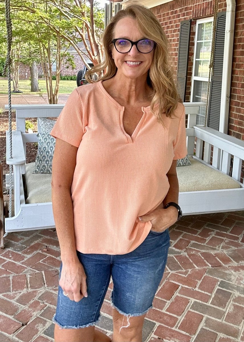 Jacie Short Sleeve Top - Apricot - Casual Top -Jimberly's Boutique-Olive Branch-Mississippi