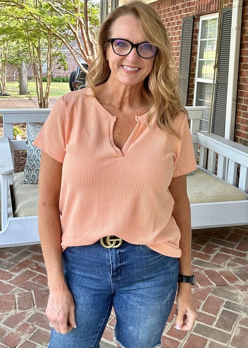 Jacie Short Sleeve Top - Apricot - Casual Top -Jimberly's Boutique-Olive Branch-Mississippi