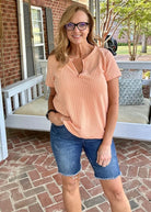 Jacie Short Sleeve Top - Apricot - Casual Top -Jimberly's Boutique-Olive Branch-Mississippi