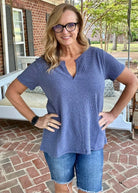 Jacie Short Sleeve Top - Denim - Casual Top -Jimberly's Boutique-Olive Branch-Mississippi