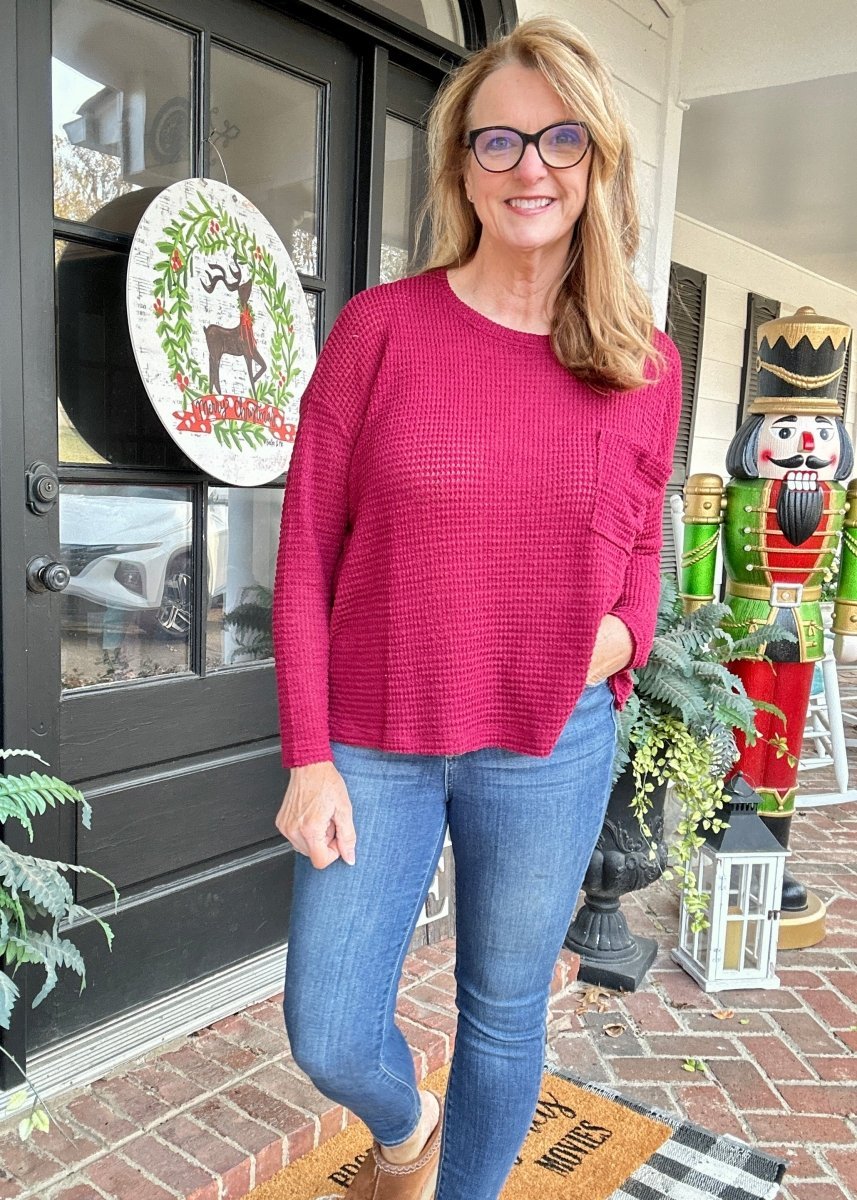 Jackie Drop Shoulder Sweater - Cabernet - sweater - Jimberly's Boutique - Olive Branch - Mississippi