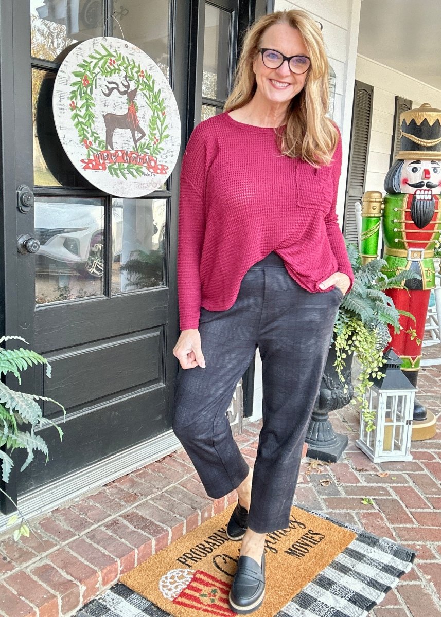 Jackie Drop Shoulder Sweater - Cabernet - sweater - Jimberly's Boutique - Olive Branch - Mississippi