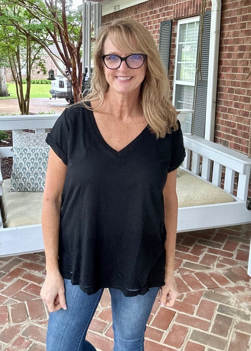 Kelly Basic V Neck Top - Black | Umgee - Casual Top - Jimberly's Boutique - Olive Branch - Mississippi