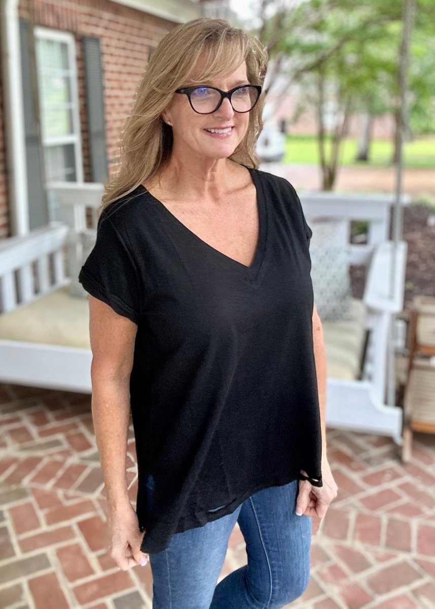 Kelly Basic V Neck Top - Black | Umgee - Casual Top - Jimberly's Boutique - Olive Branch - Mississippi