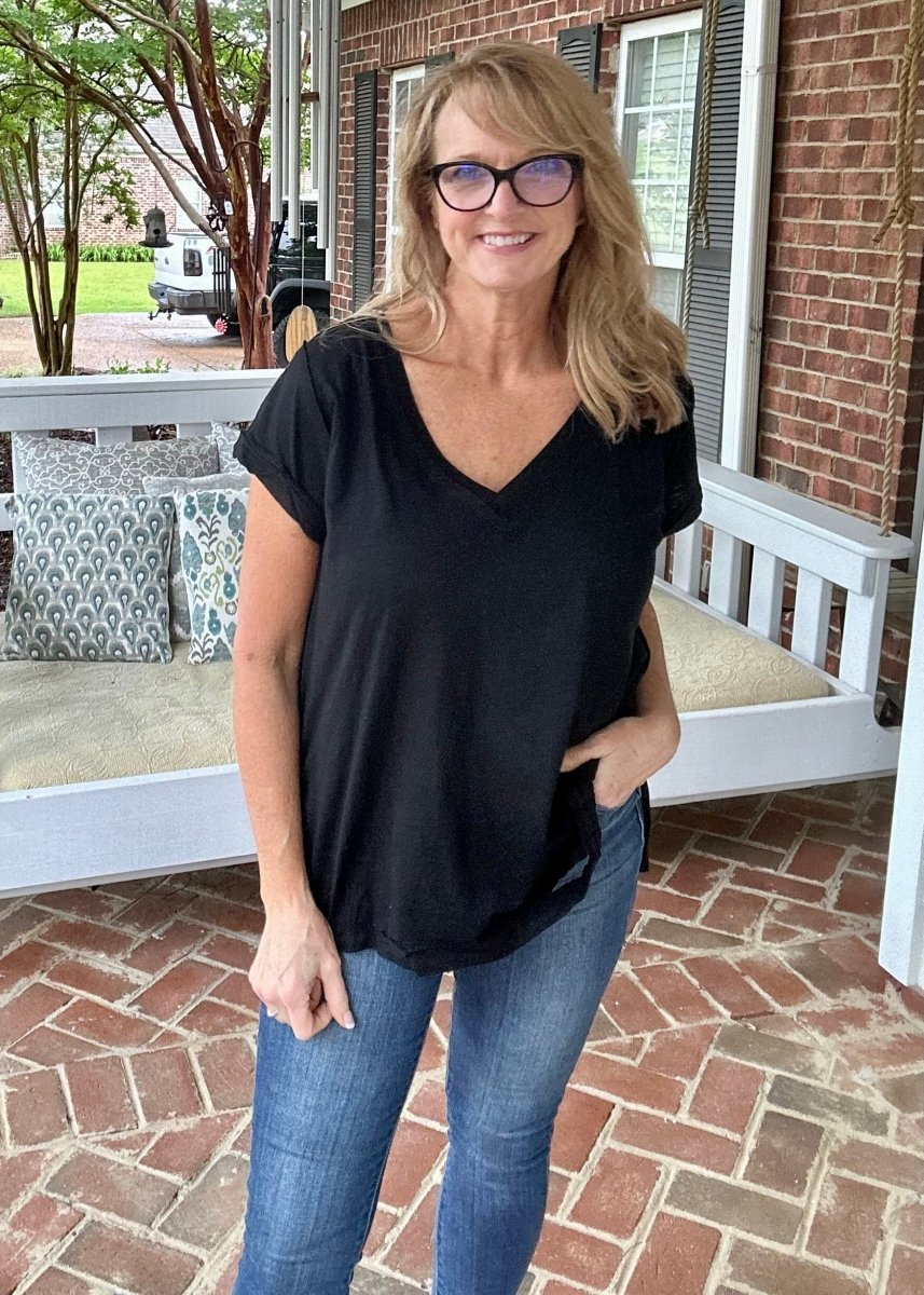 Kelly Basic V Neck Top - Black | Umgee - Casual Top - Jimberly's Boutique - Olive Branch - Mississippi