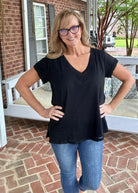 Kelly Basic V Neck Top - Black | Umgee - Casual Top - Jimberly's Boutique - Olive Branch - Mississippi