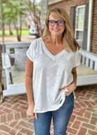 Kelly Basic V Neck Top - Off White | Umgee - Casual Top - Jimberly's Boutique - Olive Branch - Mississippi