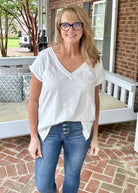 Kelly Basic V Neck Top - Off White | Umgee - Casual Top - Jimberly's Boutique - Olive Branch - Mississippi