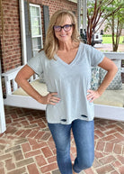 Kelly Basic V Neck Top - Pale Blue | Umgee - Casual Top -Jimberly's Boutique-Olive Branch-Mississippi