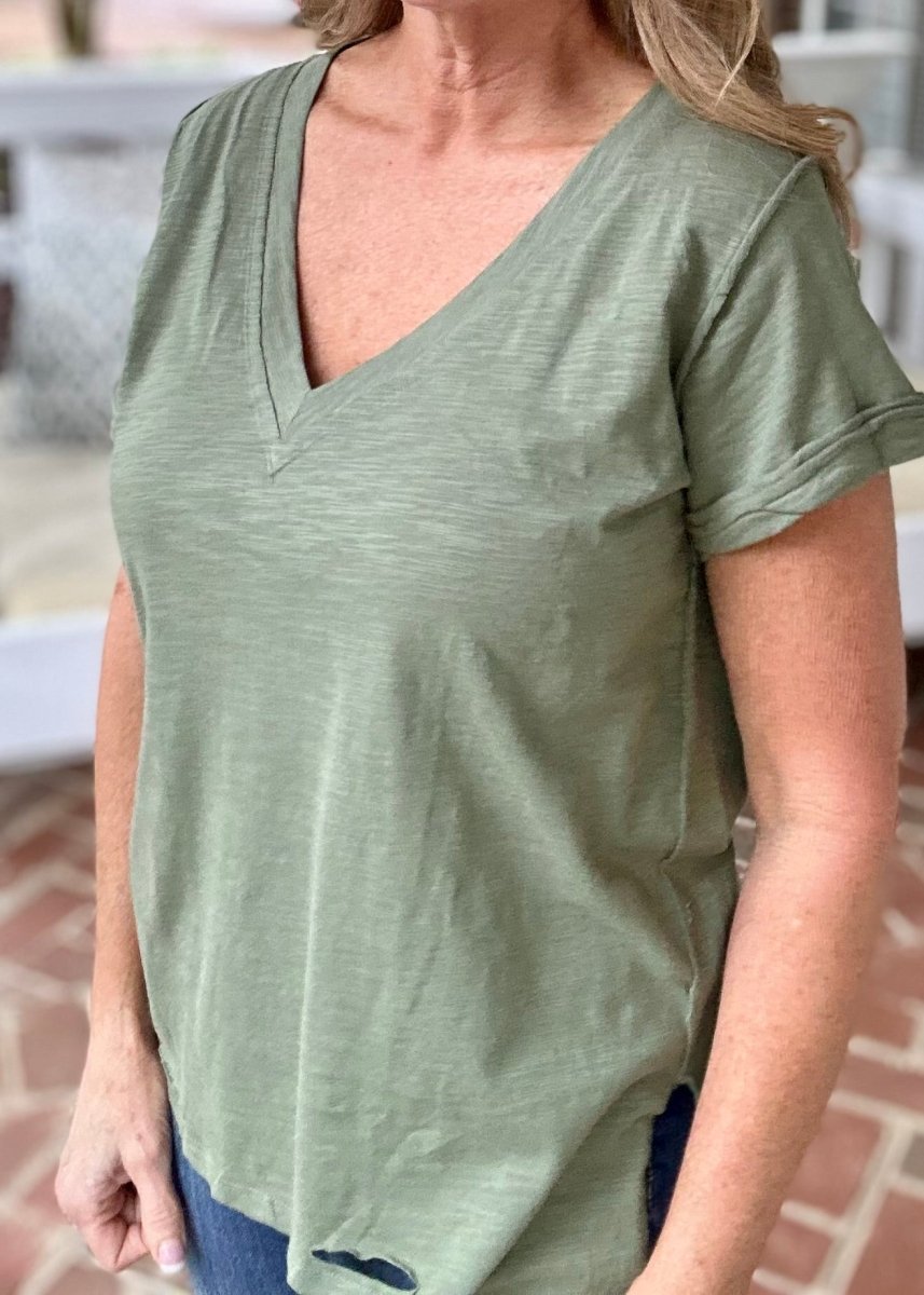 Kelly Basic V Neck Top - Sage | Umgee - Casual Top - Jimberly's Boutique - Olive Branch - Mississippi