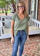 Kelly Basic V Neck Top - Sage | Umgee - Casual Top - Jimberly's Boutique - Olive Branch - Mississippi