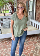 Kelly Basic V Neck Top - Sage | Umgee - Casual Top - Jimberly's Boutique - Olive Branch - Mississippi