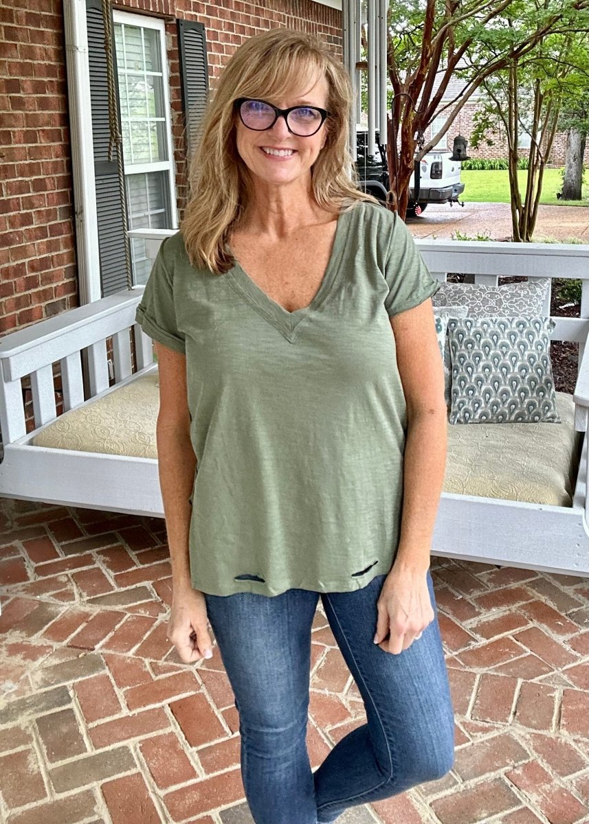 Kelly Basic V Neck Top - Sage | Umgee - Casual Top - Jimberly's Boutique - Olive Branch - Mississippi