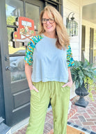 Kori Contrast Sleeve Top - Blue Combo - Casual Top - Jimberly's Boutique - Olive Branch - Mississippi