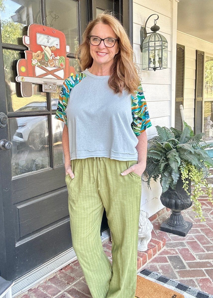 Kori Contrast Sleeve Top - Blue Combo - Casual Top - Jimberly's Boutique - Olive Branch - Mississippi