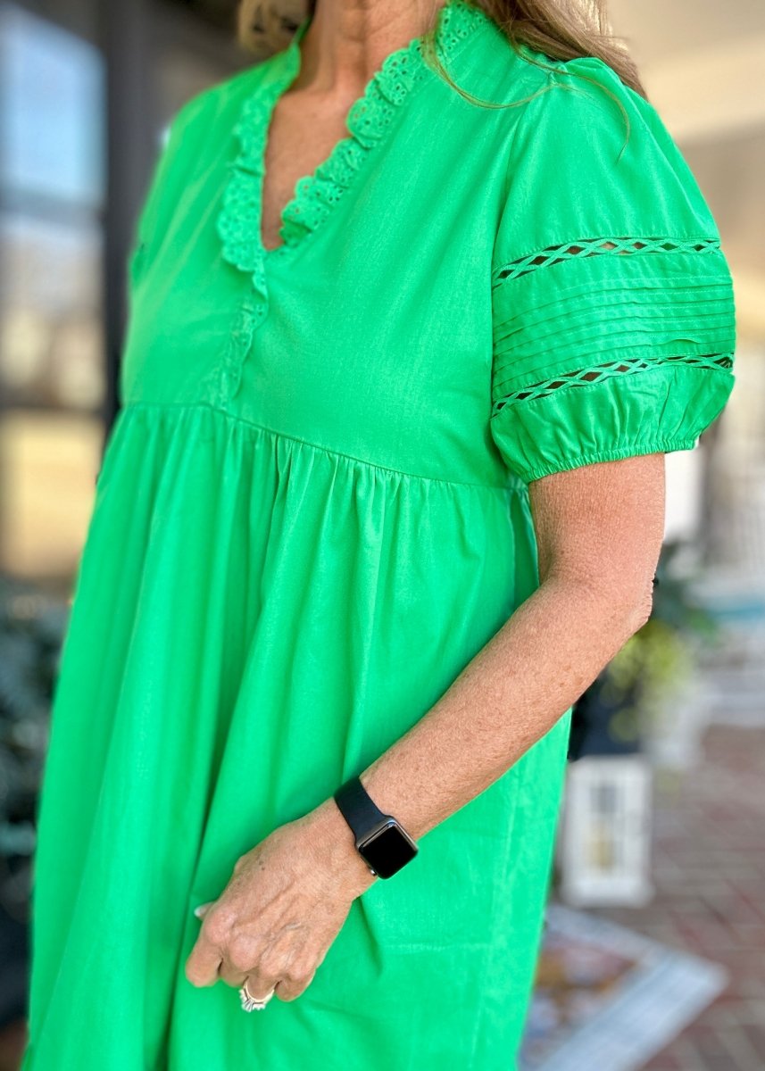 Lace Trim Midi Dress - Green | Umgee - Umgee Dress - Jimberly's Boutique - Olive Branch - Mississippi