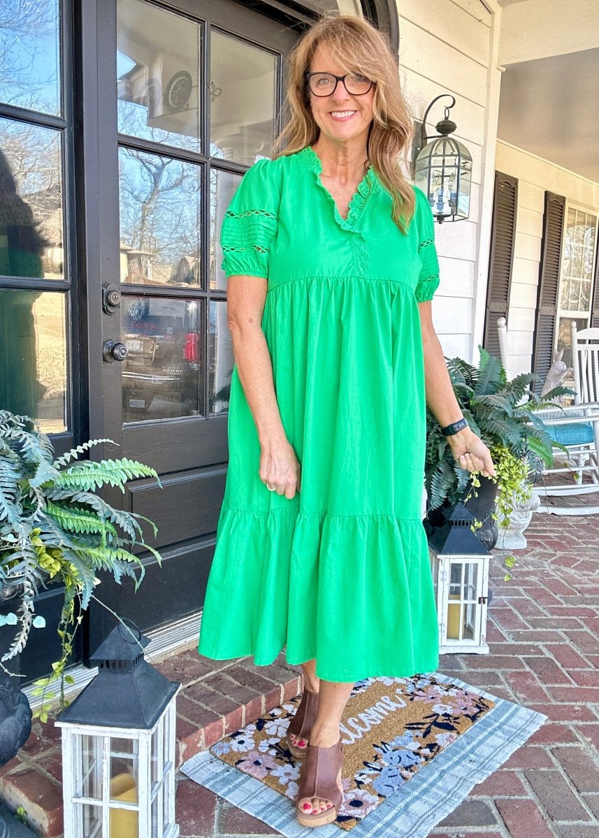 Lace Trim Midi Dress - Green | Umgee - Umgee Dress - Jimberly's Boutique - Olive Branch - Mississippi