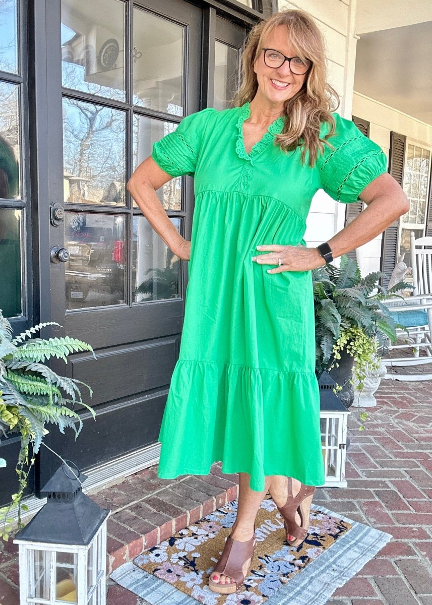 Lace Trim Midi Dress - Green | Umgee - Umgee Dress - Jimberly's Boutique - Olive Branch - Mississippi