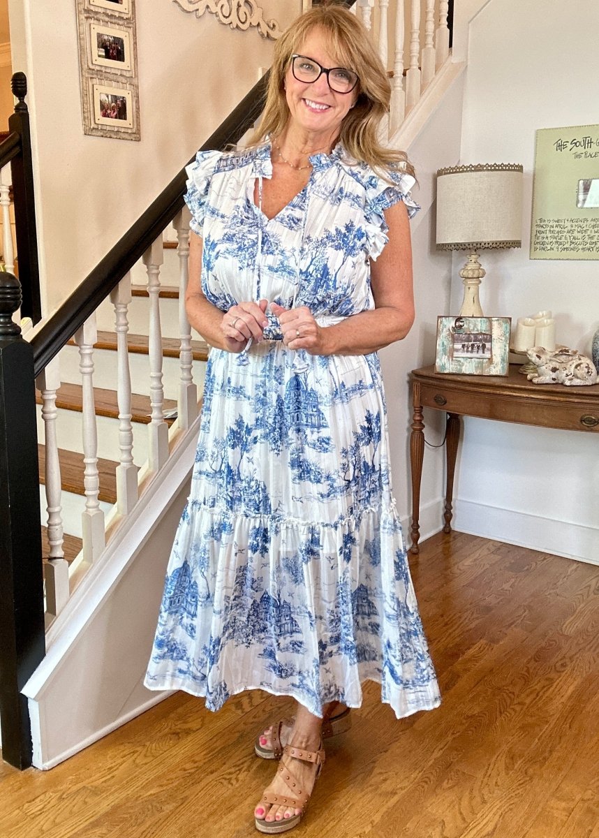 Landscape Midi Dress - Blue | Umgee Lurex Midi Dress - Umgee Dress - Jimberly's Boutique - Olive Branch - Mississippi