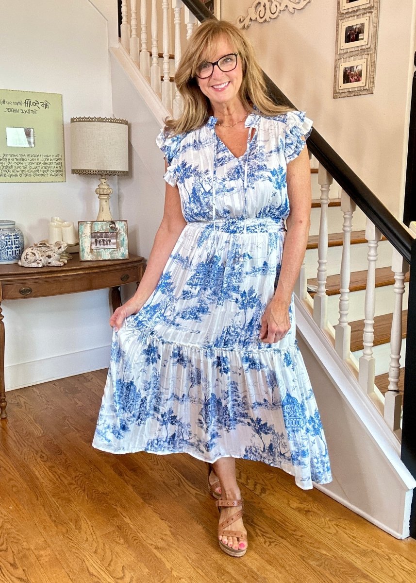 Landscape Midi Dress - Blue | Umgee Lurex Midi Dress - Umgee Dress - Jimberly's Boutique - Olive Branch - Mississippi