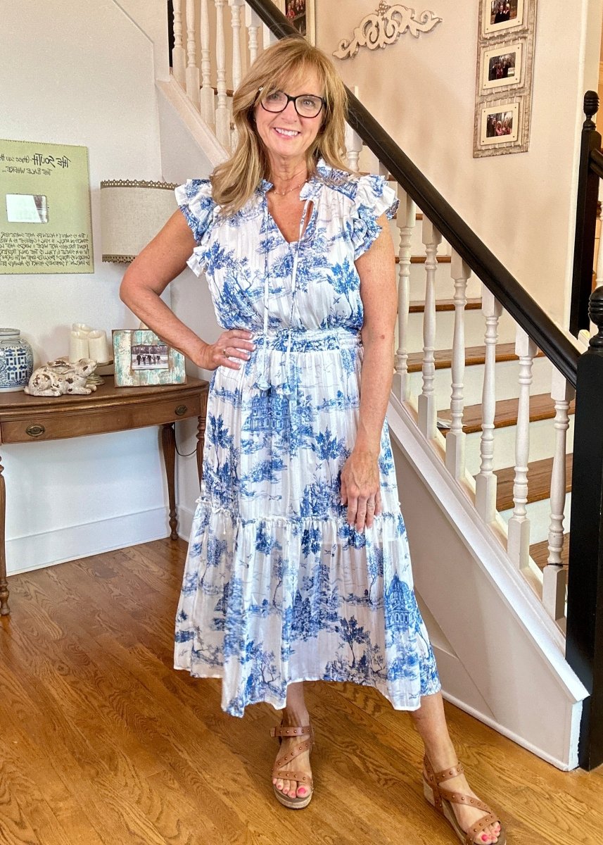 Landscape Midi Dress - Blue | Umgee Lurex Midi Dress - Umgee Dress - Jimberly's Boutique - Olive Branch - Mississippi