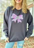 Large Raggy Applique' Bow Sweatshirt - Black w/Groovy Pink - Jimberly's Boutique - Olive Branch - Mississippi