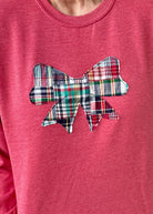 Large Raggy Applique' Bow Sweatshirt - Red w/Plaid - Jimberly's Boutique - Olive Branch - Mississippi