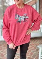 Large Raggy Applique' Bow Sweatshirt - Red w/Plaid - Jimberly's Boutique - Olive Branch - Mississippi