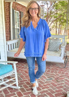 Linen V Neck Frayed Top - Orchid Blue | Umgee - Umgee Top - Jimberly's Boutique - Olive Branch - Mississippi