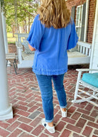 Linen V Neck Frayed Top - Orchid Blue | Umgee - Umgee Top - Jimberly's Boutique - Olive Branch - Mississippi