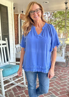 Linen V Neck Frayed Top - Orchid Blue | Umgee - Umgee Top - Jimberly's Boutique - Olive Branch - Mississippi